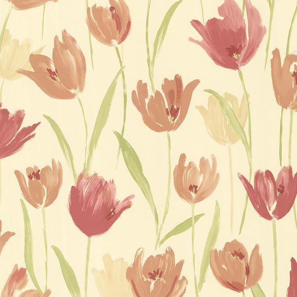Brewster Finch Red Hand Painted Tulips Red Wallpaper Sample