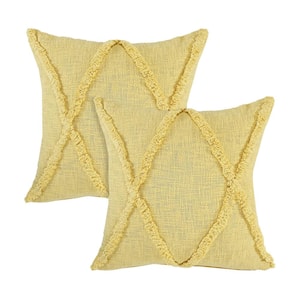 Reese Yellow Solid Color Tufted Hand-Woven 20 in. x 20 in. Indoor Throw Pillow Set of 2