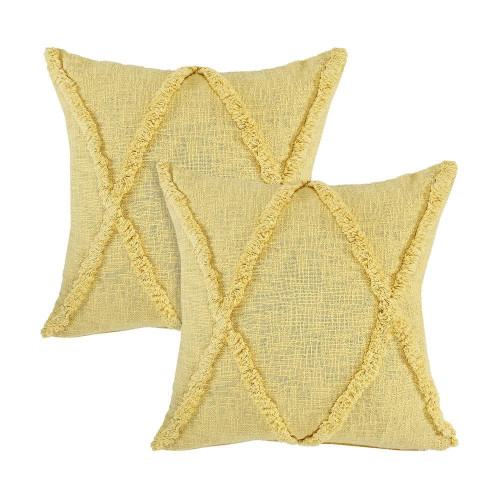 Reese Yellow Solid Color Tufted Hand-Woven 20 in. x 20 in. Indoor Throw Pil