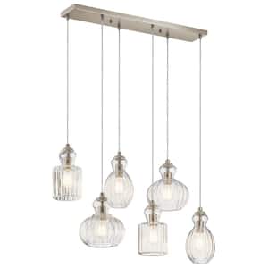 Riviera 35.5. in. 6-Light Brushed Nickel Transitional Shaded Linear Chandelier for Dining Room