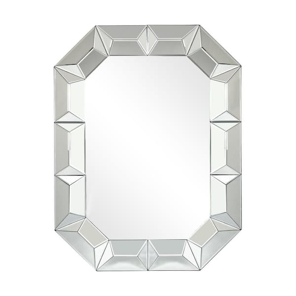 Silver 35.4 in. W x 47.2 in. H Modern Glam Geometric Glass Framed Mirror
