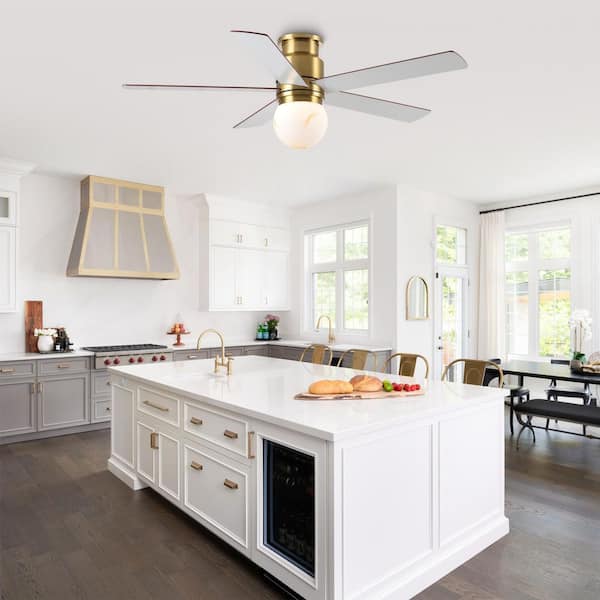 52 in. Indoor Gold Flush Mount Ceiling Fan with Dimmable LED Light and Remote Control