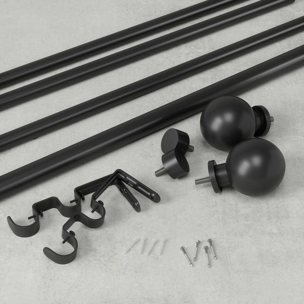 Black Steel Adjustable Double Curtain Rod with Ball Finials