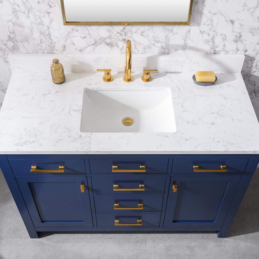 Navy Blue 48'' Single Bathroom Vanity with Carrara White Top