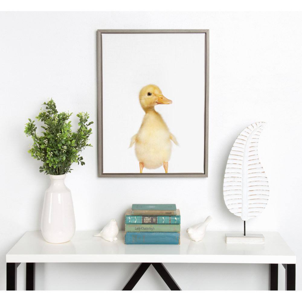 Gray Framed Canvas Print of Baby Duck for Nursery, 18" x 24"