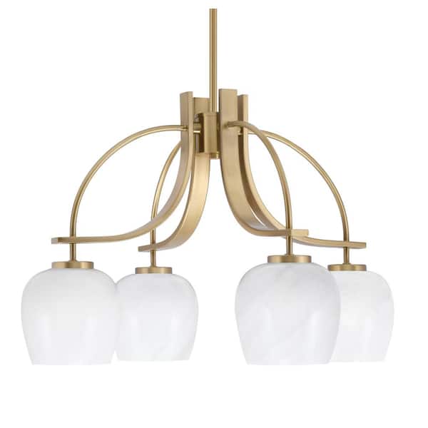 Unbranded Olympia 15.5 in. 4-Light New Age Brass Downlight Chandelier White Marble Glass Shade