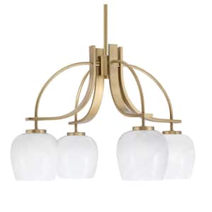 Olympia 15.5 in. 4-Light New Age Brass Downlight Chandelier White Marble Glass Shade