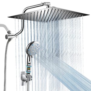 9-Spray Rainfull 2-in-1 Patterns Adjustable Fixed Shower Head with Filter 1.8 GPM and Handheld Shower Head in Chrome