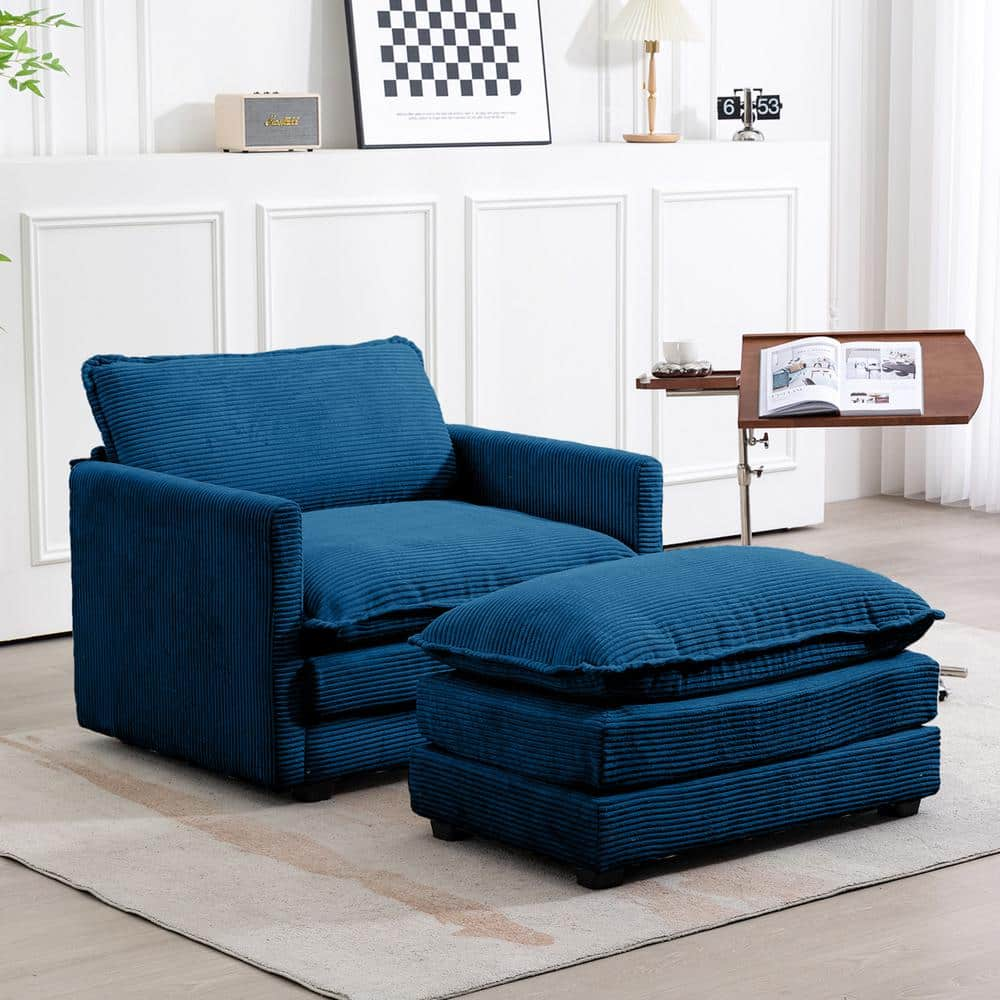 JEAREY Modern Navy Corduroy Accent Armchair With Ottoman For Living   Navy Accent Chairs E46sf 1 Ny 64 1000 