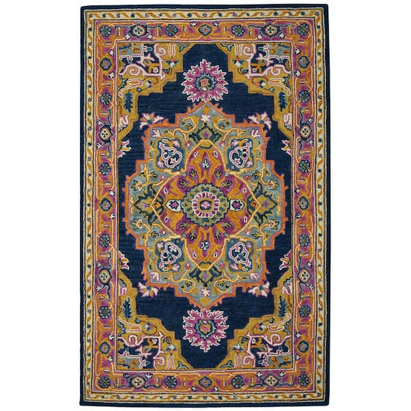 8 ft. x 10 ft. Blue Purple And Brown Wool Medallion Hand Tufted Area Rug