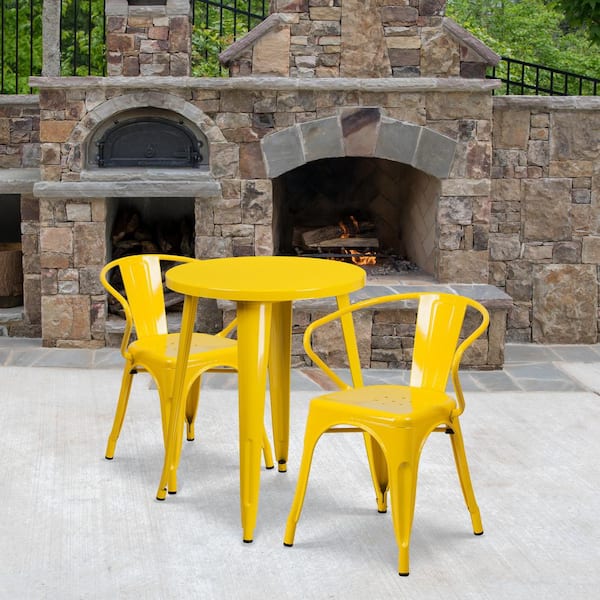 Carnegy Avenue 3-Piece Metal Round Outdoor Bistro Set in Yellow