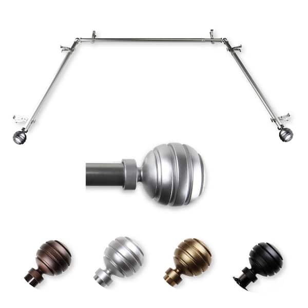 EMOH 13/16" Dia Adjustable 20"-36", 38"-72" Bay Window Curtain Rod with Ysabel Finials in Satin Nickel