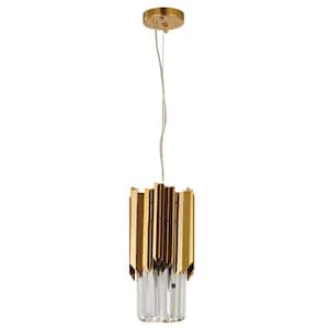 Cesar I 1-Light Gold Cylinder Pendant with Glass Shade