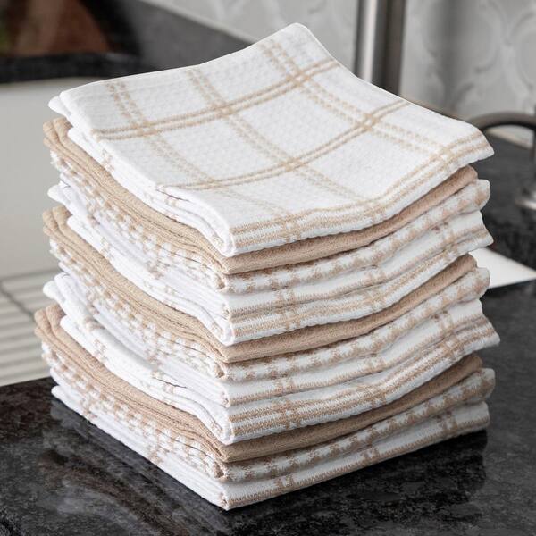 T-Fal Coordinating Flat Waffle Weave Dish Cloth, Set of 12 - Neutral