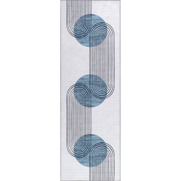 nuLOOM Martine Abstract Sun Machine Washable Area Rug Blue 2 ft. 8 in ...