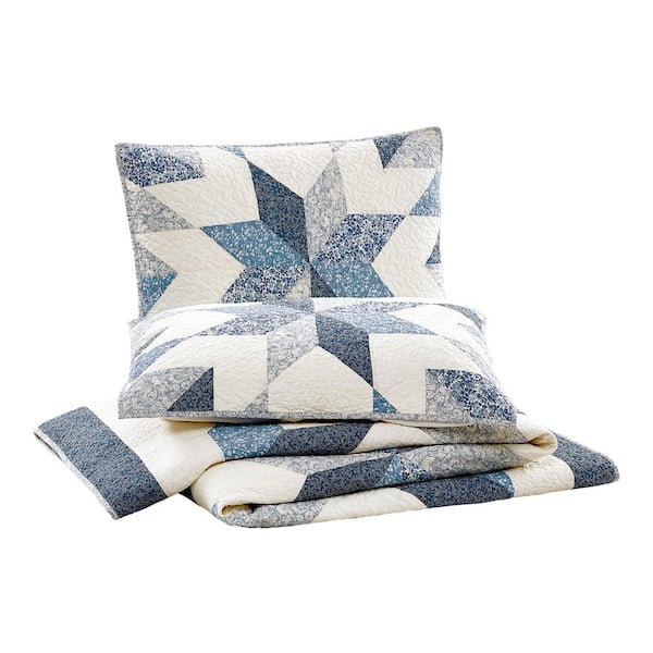 MODERN HEIRLOOM Bright Star 3-Piece Blue Patchwork Cotton Full/Queen Quilt Set