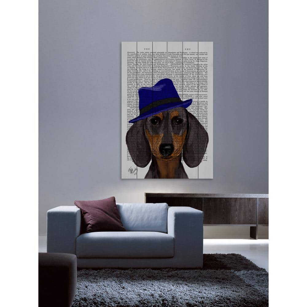 18 in. H x 12 in. W Dachshund with Blue Trilby by Marmont Hill Printed