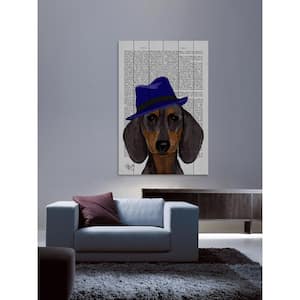 18 in. H x 12 in. W "Dachshund with Blue Trilby" by Marmont Hill Printed White Wood Wall Art