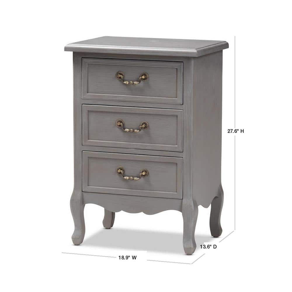 Gray Fir and Engineered Wood 3-Drawer Nightstand with Cabriole Legs
