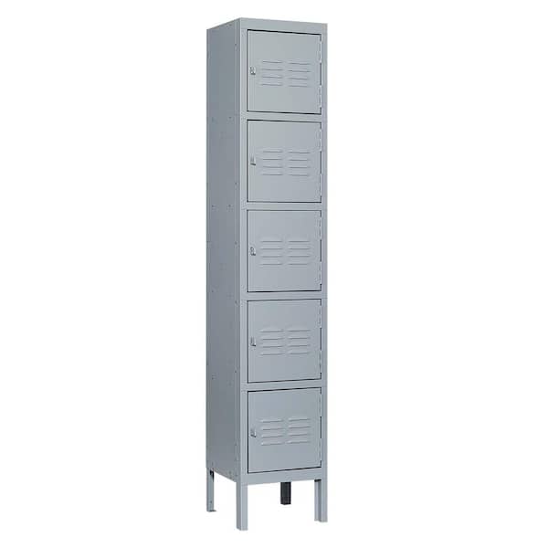 Tidoin 5-Tier 65.98 in. H Gray Steel File Cabinet Locker with 5 Door
