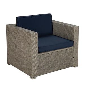 4-Piece Wicker Outdoor Sectional Set with Navy Cushion