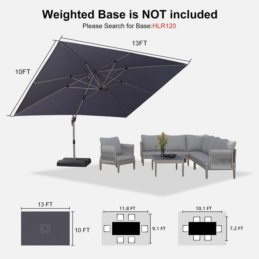 Light Gray Rectangular Cantilever Patio Umbrella with Champagne Aluminum Frame