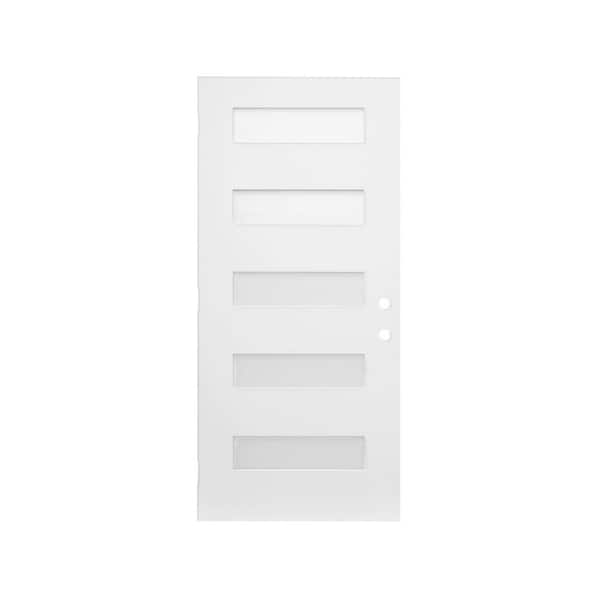 36 in. x 80 in. Left-Hand/Inswing Fiberglass Entry Door Slab, 5-Lite Frosted Glass White Fiberglass Front Door Slab