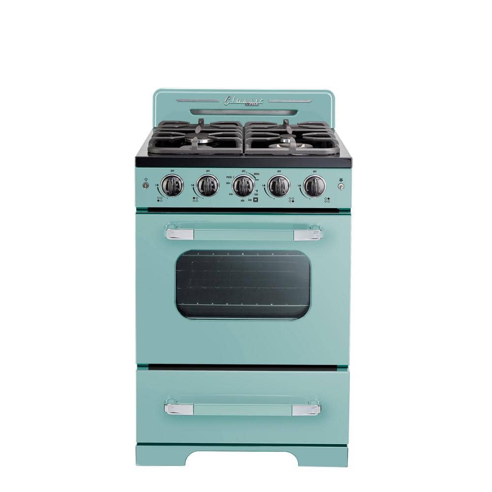 Unique Appliances Classic Retro 24 in. 2.9 cu. ft. Retro Gas Range with Convection Oven in Ocean Mist Turquoise