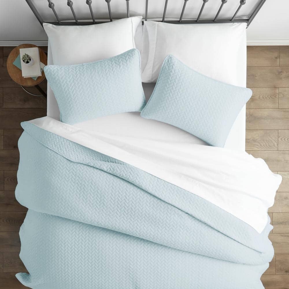 Pale Blue Twin Microfiber Quilted Coverlet & Sham Set