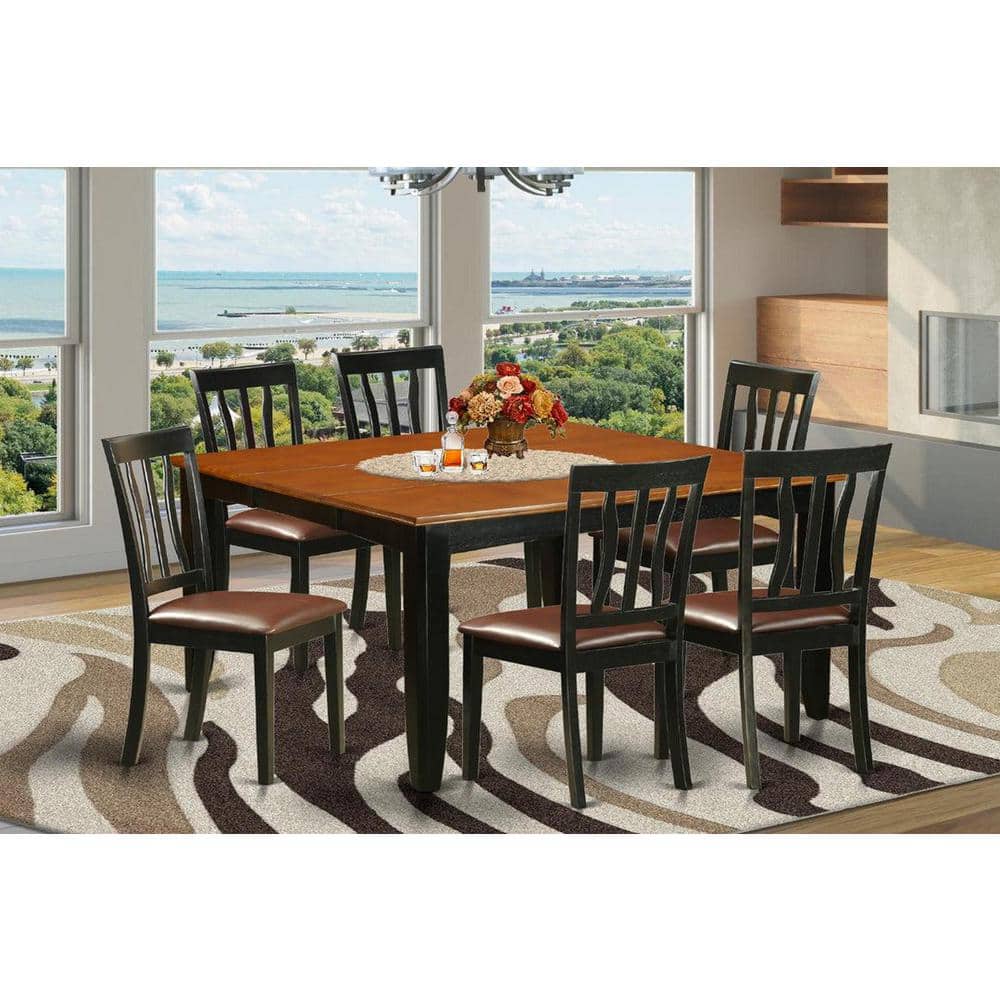 BLACK ＆Cherry East West Furniture 7-Piece Square Black & Cherry Finish Solid