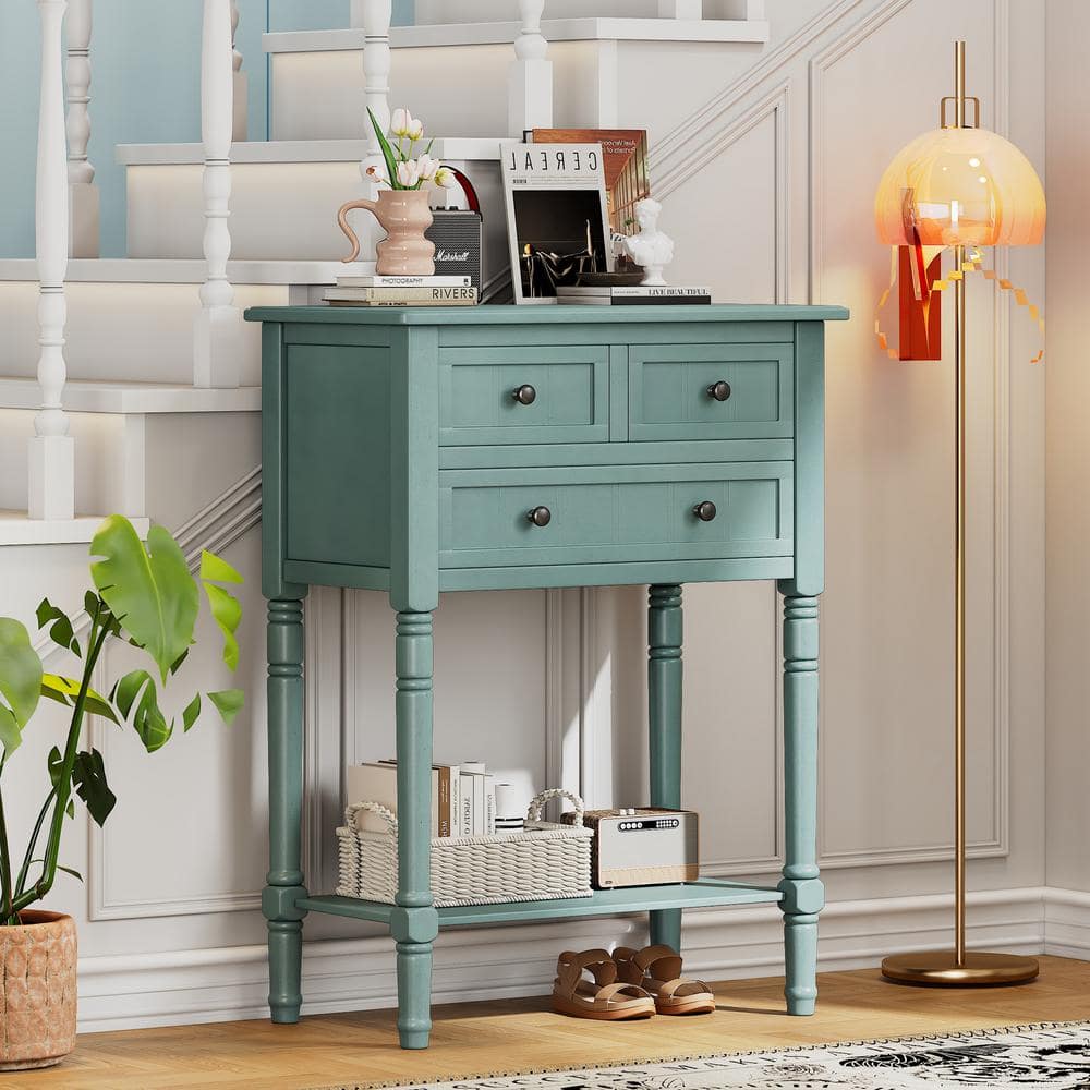 23.7 in. H Light Blue Rectangle Wood Console Table Narrow End Table  Slim S
