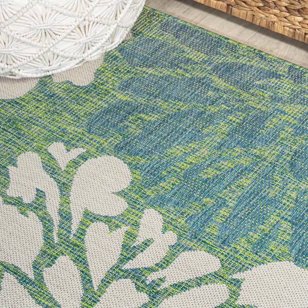 JONATHAN Y Zinnia Modern Floral Navy/Green 3 ft. 11 in. x 6 ft. Textured  Weave Indoor/Outdoor Area Rug SMB110B-4 - The Home Depot