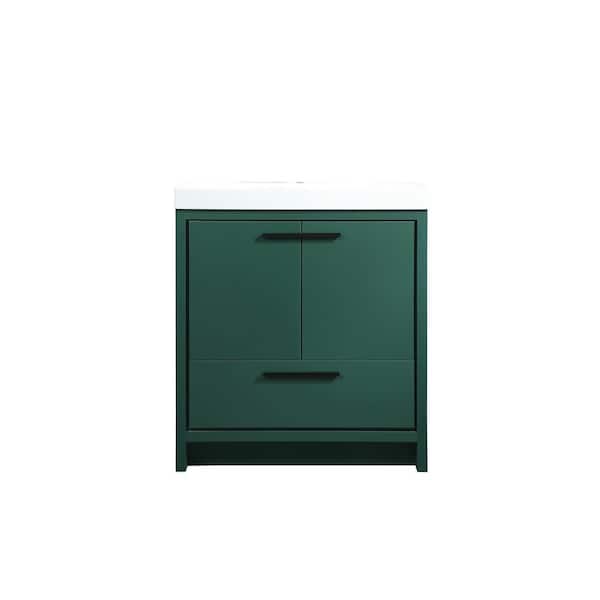 Unbranded Simply Living 30 in. Single Bathroom Vanity in Green with Resin Vanity Top in White