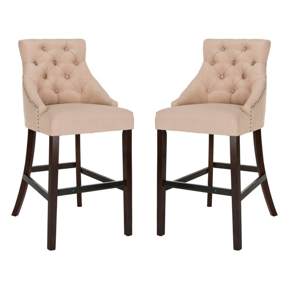 Eleni 45" Beige Linen and Metal Wingback Bar Stools, Set of 2