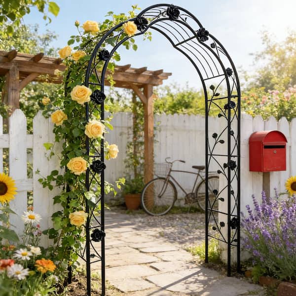 98.4 in. Cream White Metal Garden Arch Assemble Freely with 8 Styles Garden Trellis Climbing Plants Support Rose Arch