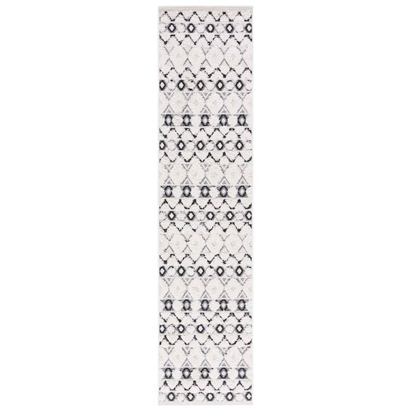 Cottage Ivory/Black 2 ft. x 8 ft. Diamond High-Low Indoor/Outdoor Runner Rug