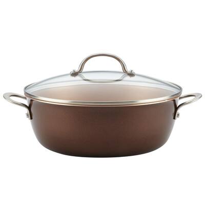 Home Collection 7.5 qt. Aluminum Nonstick Stock Pot in Brown Sugar with Glass Lid