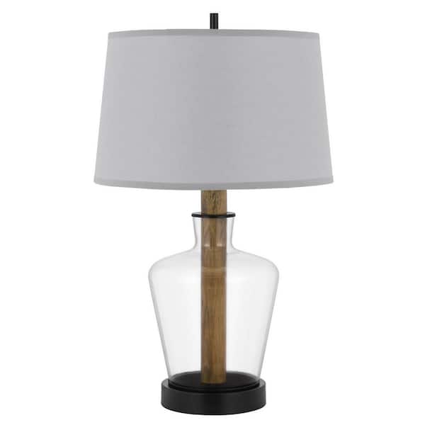 HomeRoots 30 in. Clear Metal Table Lamp with Gray Empire Shade