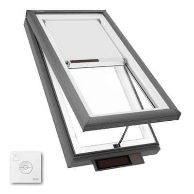 22-1/2 in. x 46-1/2 in. Solar Powered Venting Curb Mount Skylight with Laminated Low-E3 Glass and Room Darkening Shade
