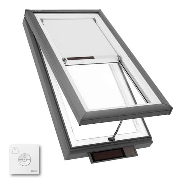 22-1/2 in. x 46-1/2 in. Solar Powered Venting Curb Mount Skylight with Laminated Low-E3 Glass and Room Darkening Shade