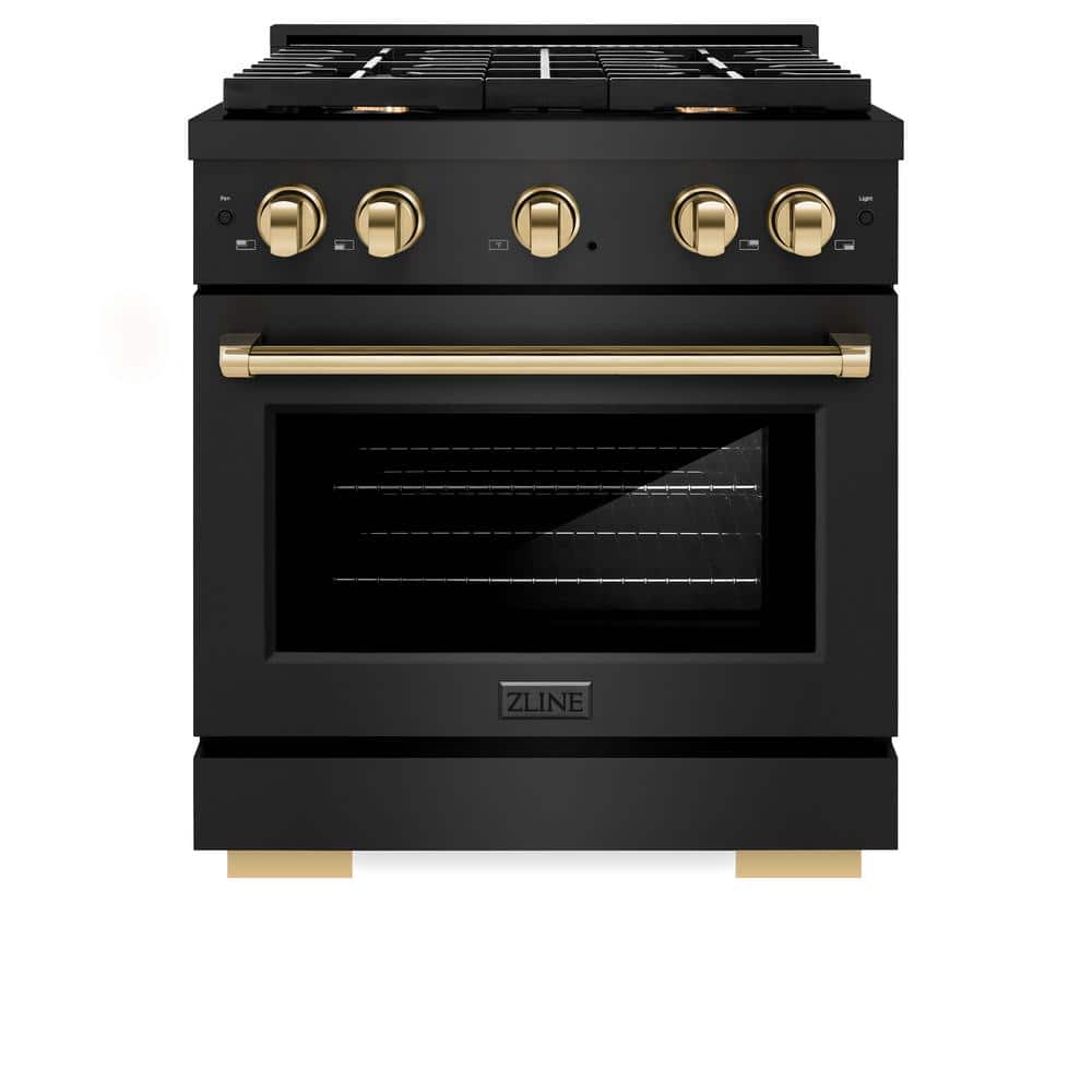 Autograph Edition 30 in. 4-Burner Freestanding Gas Range and Convection Oven in Black Stainless Steel and Polished Gold price history on PriceWatchPro