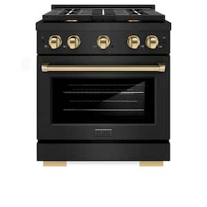 Autograph Edition 30 in. 4-Burner Freestanding Gas Range and Convection Oven in Black Stainless Steel and Polished Gold