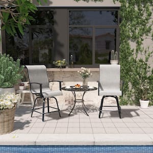 2-Piece Metal Outdoor Dining Chairs Swivel Barstool with Gray Cushions