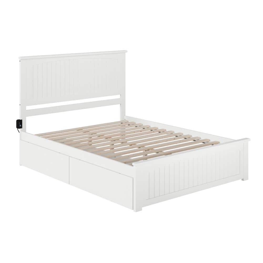 Nantucket White Queen Platform Bed with Storage Drawers