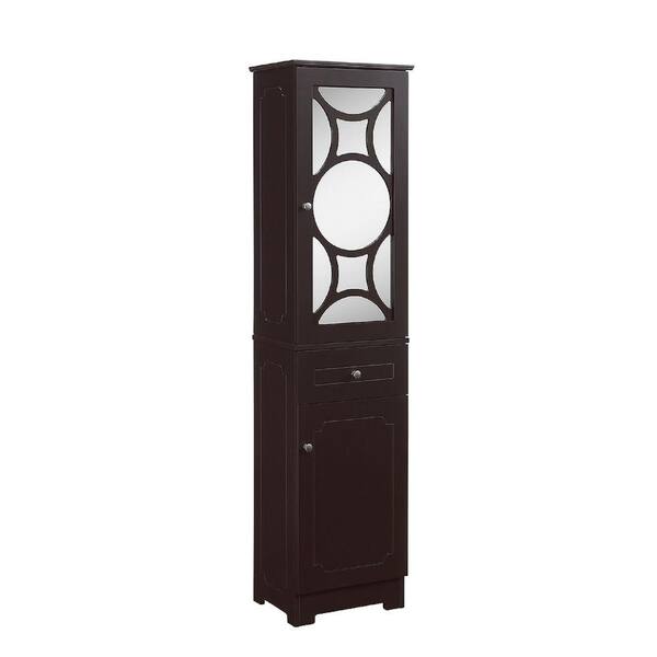 Runfine 15-3/4 in. W x 11-3/4 in. D x 63-7/8 in. H Bathroom Linen Storage Tower Cabinet in Espresso