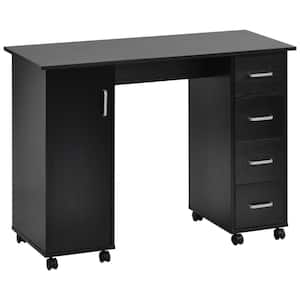 41.73 in. Rectangular Black Wood Computer Desk with Cabinet, Caster and Drawers
