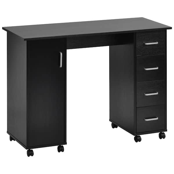 Wateday 41.73 in. Rectangular Black Wood Computer Desk with Cabinet, Caster and Drawers