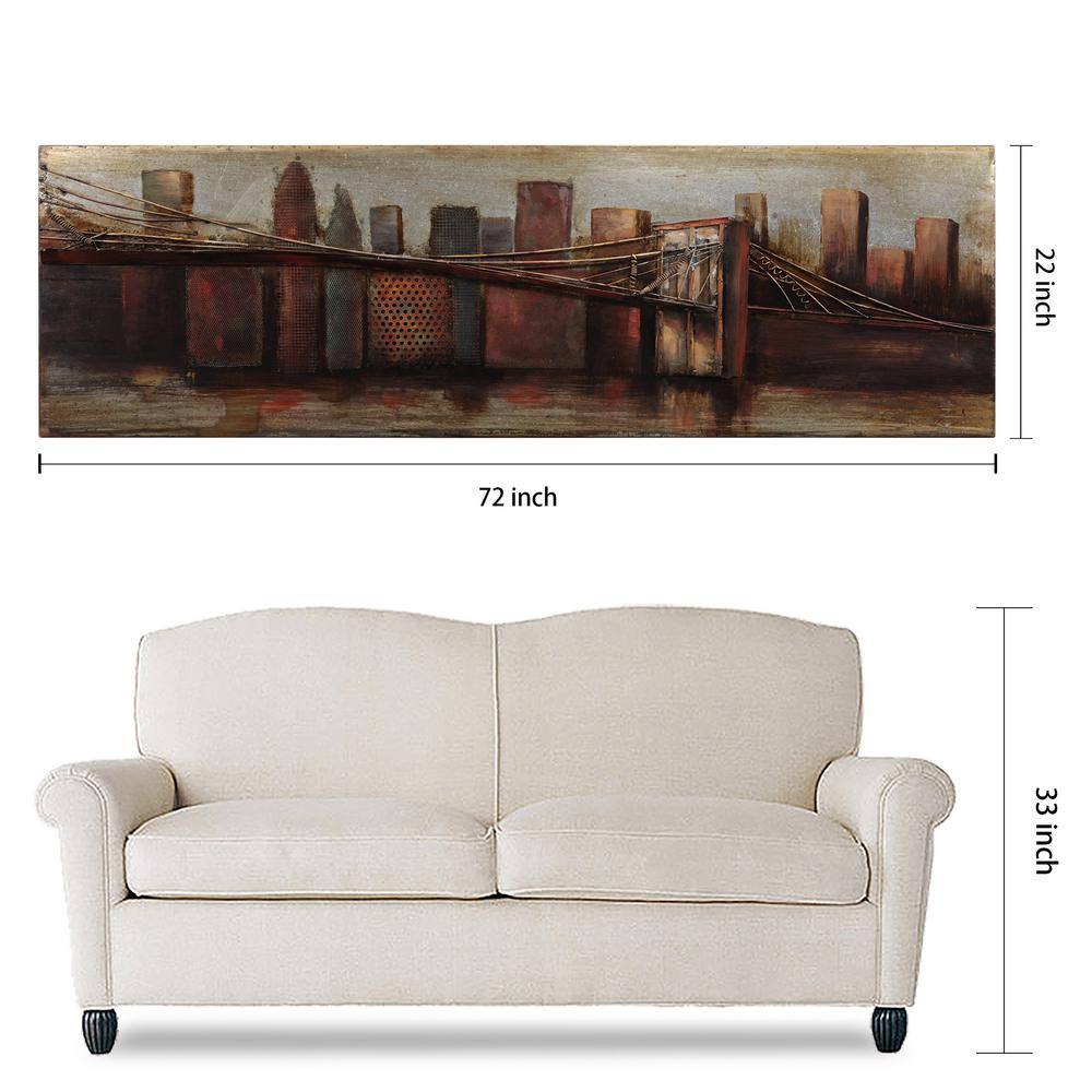 Hand Painted Iron Cityscape Wall Art Sculpture, 72" x 22"