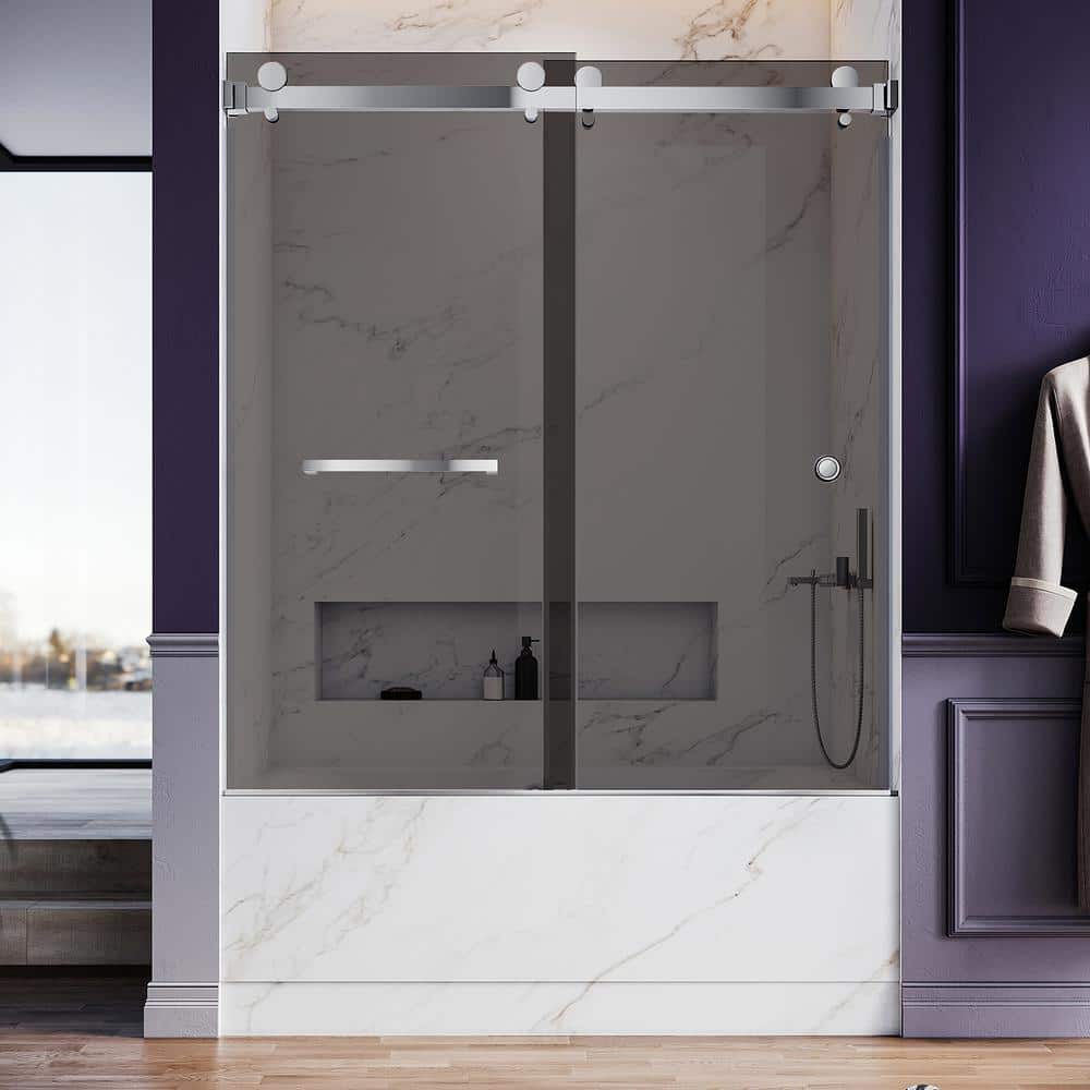 UKD01 56 to 60 in. W x 66 in. H Double Sliding Frameless Bathtub Door in Chrome with EnduroShield 3/8 in. Tinted Glass price history on PriceWatchPro