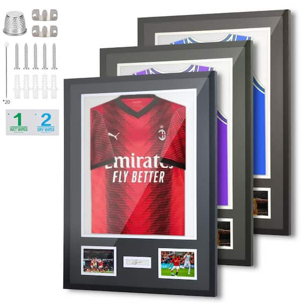 Unbranded Jersey Frame Display Case, Black 23.6 in. x 31.5" Jersey Frame, Jersey Display Case, Wood, for Photos&Signature (3-Pack)
